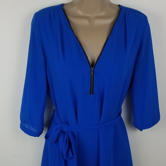 Sheer cobalt blue midi dress with waist tie - Picture 7 of 7